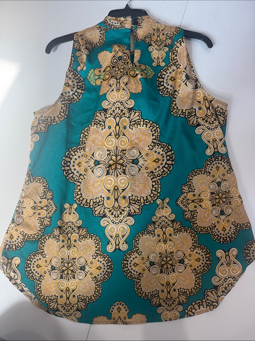 New York & Company Teal and Gold Tie-Neck Sleeveless Camisole - Picture 4 of 5